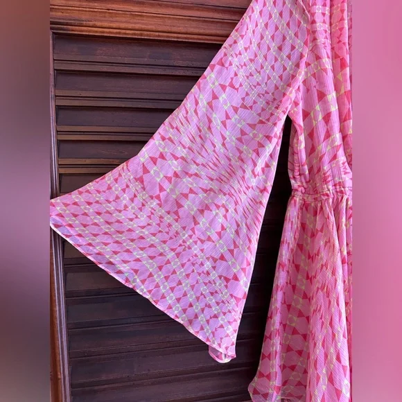 Misa Los Angeles Kaia Geometric Mini Dress in Pink -green neon NWT SIZE Large - Picture 3 of 7